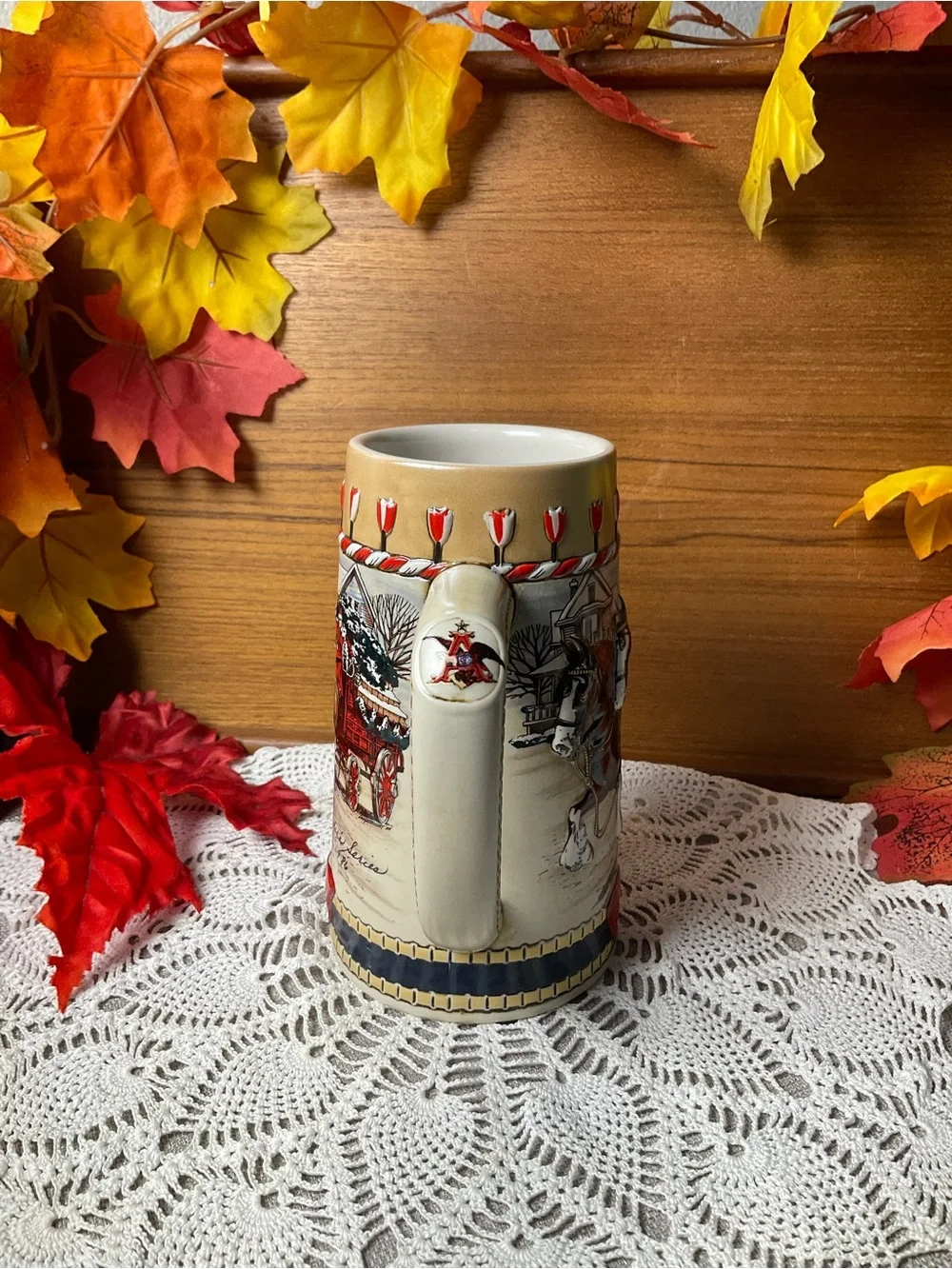 Vintage 1986 Budweiser Clydesdales B Series Holiday Beer Stein Ceramarte